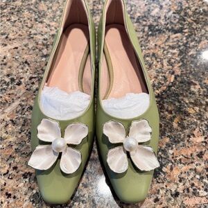 Women's Pumps Genuine Leather Ladies Shoes Flower Peals Heels Shoe